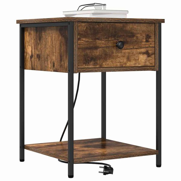 vidaXL &Eacute;jjeliszekr&eacute;ny fi&oacute;kkal F&uuml;st&ouml;lt t&ouml;lgy 42 x 41 x 56 cm Faanyag