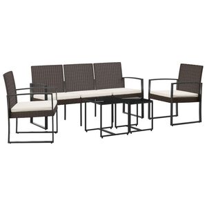 vidaXL 5 r&eacute;szes barna polyrattan kerti &eacute;tkezőgarnit&uacute;ra p&aacute;rn&aacute;kkal