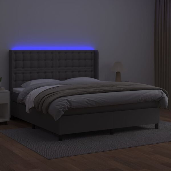 vidaXL sz&uuml;rke műbőr rug&oacute;s &aacute;gy matraccal &eacute;s LED-del 160x200 cm