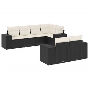 vidaXL 7 r&eacute;szes fekete polyrattan kerti &uuml;lőgarnit&uacute;ra p&aacute;rn&aacute;val