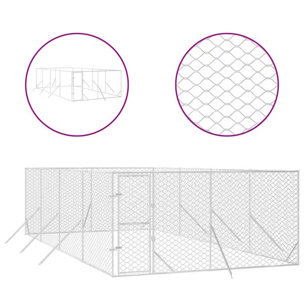 vidaXL ez&uuml;stsz&iacute;nű k&uuml;lt&eacute;ri horganyzott ac&eacute;l kutyakennel 4x8x2 m