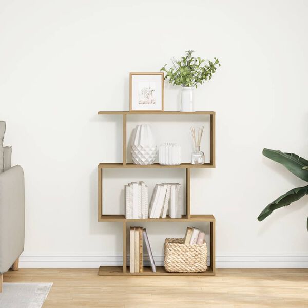 vidaXL 3 szintes k&eacute;zműves t&ouml;lgy fa elv&aacute;laszt&oacute; k&ouml;nyvespolc 70x24x97 cm