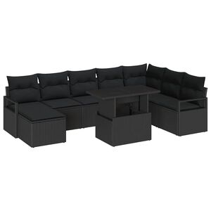 vidaXL Kerti Kanap&eacute; Szett t&aacute;rol&oacute;val 9 pcs Fekete Poli rattan