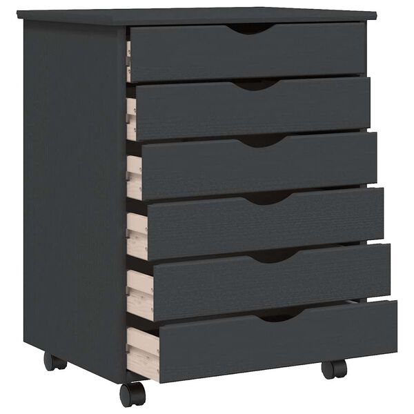 vidaXL MOSS sz&uuml;rke t&ouml;m&ouml;r fenyőfa g&ouml;rgős szekr&eacute;ny fi&oacute;kokkal