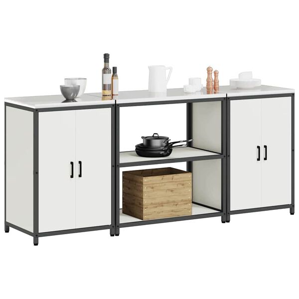 vidaXL Konyhai Tároló Készlet polcokkal tárolóval 3 pcs Fehér Acél