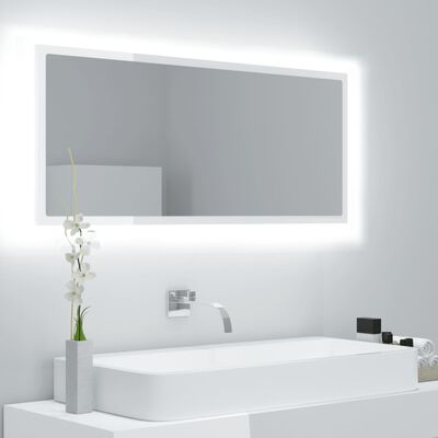vidaXL magasfényű fehér akril LED-es fürdőszobatükör 100x8,5x37 cm