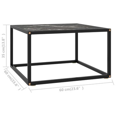 vidaXL fekete dohányzóasztal fekete márvány mintás üveggel 60x60x35 cm