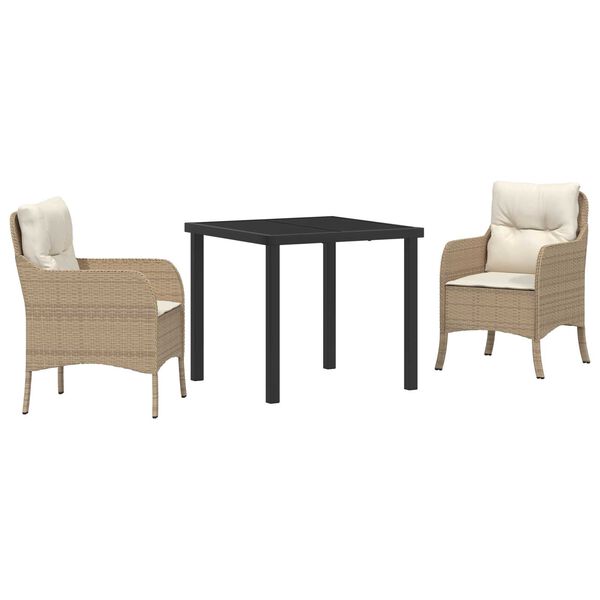 vidaXL Kert &eacute;tkező szett p&aacute;rn&aacute;val 3 pcs B&eacute;zs polirattan