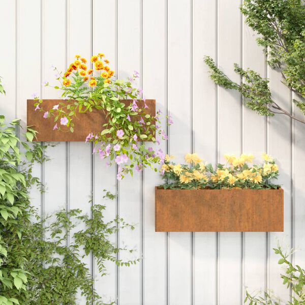 vidaXL 2 db rozsda sz&iacute;nű corten ac&eacute;l fali n&ouml;v&eacute;nytart&oacute; 53 x 10 x 17 cm