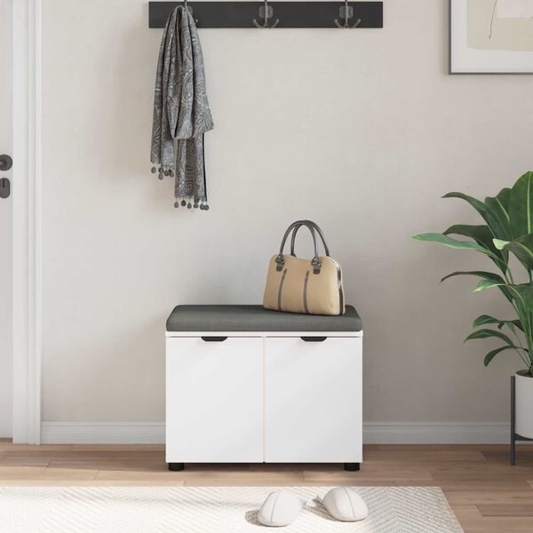 vidaXL Előt&eacute;r pad p&aacute;rn&aacute;val t&aacute;rol&oacute;val ajt&oacute;val Feh&eacute;r 60 x 38 x 46 cm