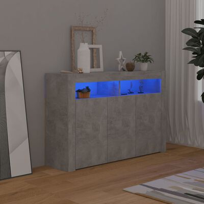 vidaXL betonszürke tálalószekrény LED-világítással 115,5 x 30 x 75 cm