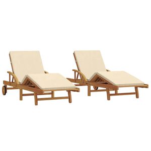 vidaXL Napozó párnával 2 pcs Bézs 200 x 67 x 84cm Tömör akácfa