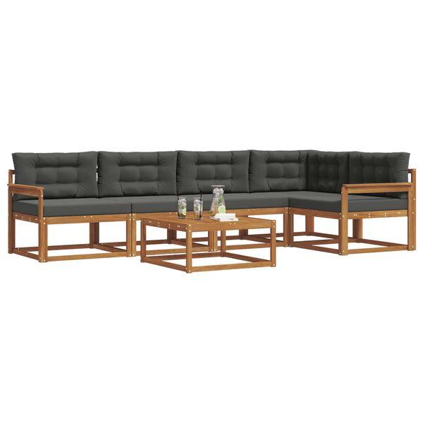 vidaXL K&uuml;lt&eacute;ri kanap&eacute; szett p&aacute;rn&aacute;val 6 pcs Term&eacute;szetes &eacute;s antracit