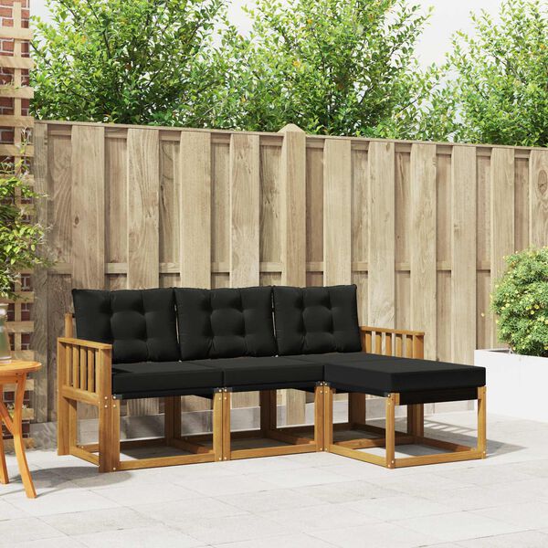 vidaXL K&uuml;lt&eacute;ri kanap&eacute; szett p&aacute;rn&aacute;val 4 pcs Term&eacute;szetes &eacute;s fekete