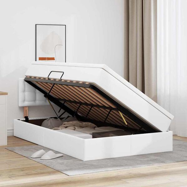 vidaXL &Aacute;gy t&aacute;rol&oacute;val &eacute;s LED l&aacute;mp&aacute;val leddel Feh&eacute;r 120 x 190 cm Műbőr