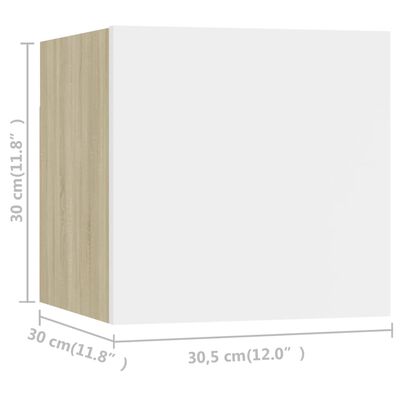 vidaXL 8 db fehér-tölgyszínű falra szerelhető TV-szekrény 30,5x30x30cm