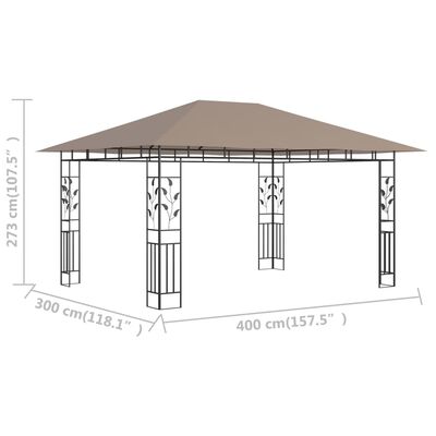 vidaXL tópszínű pavilon szúnyoghálóval 4 x 3 x 2,73 m 180 g/m²