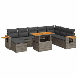 vidaXL 9 r&eacute;szes sz&uuml;rke polyrattan ak&aacute;cfa kerti &uuml;lőgarnit&uacute;ra p&aacute;rn&aacute;kkal
