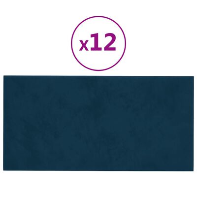 vidaXL 12 db kék bársony fali panel 30 x 15 cm 0,54 m²