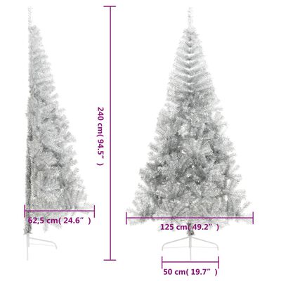 vidaXL ezüstszínű PET fél műkarácsonyfa állvánnyal 240 cm