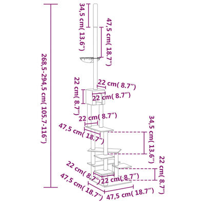 vidaXL sötétszürke plafonig érő kaparófa 268,5-294,5 cm