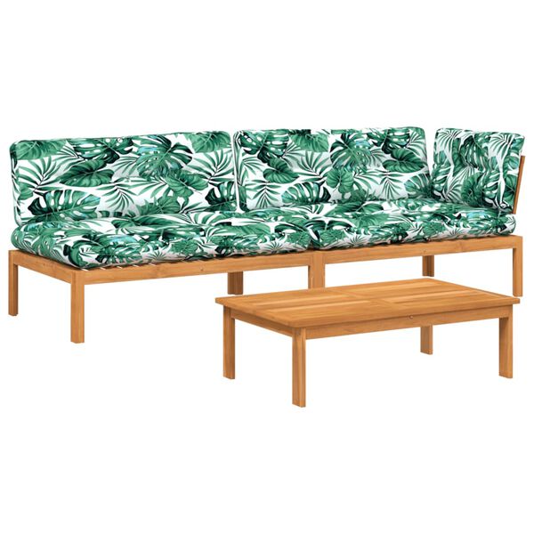 vidaXL 3 részes tömör akácfa kerti raklap ülőgarnitúra párnával