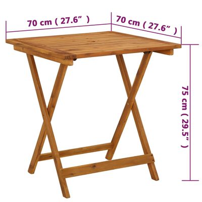 vidaXL tömör akácfa összecsukható kerti asztal 70 x 70 x 75 cm
