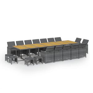 vidaXL 19 r&eacute;szes sz&uuml;rke polyrattan kerti &eacute;tkezőgarnit&uacute;ra p&aacute;rn&aacute;kkal