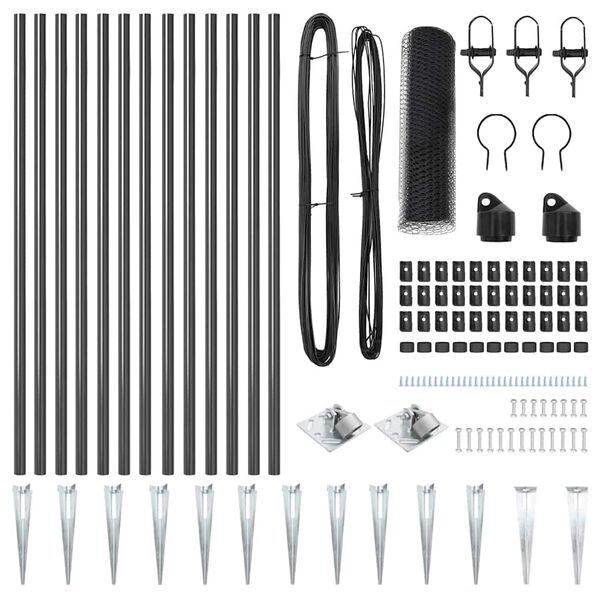 vidaXL Ker&iacute;t&eacute;soszlop Sz&uuml;rke 25 x 0,8 m (13 mm h&aacute;l&oacute;) Ac&eacute;l &eacute;s PVC