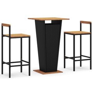 vidaXL 3 r&eacute;szes fekete polyrattan &eacute;s t&ouml;m&ouml;r ak&aacute;cfa kerti b&aacute;rszett