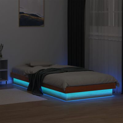 vidaXL viaszbarna tömör fenyőfa LED-es ágykeret 100 x 200 cm