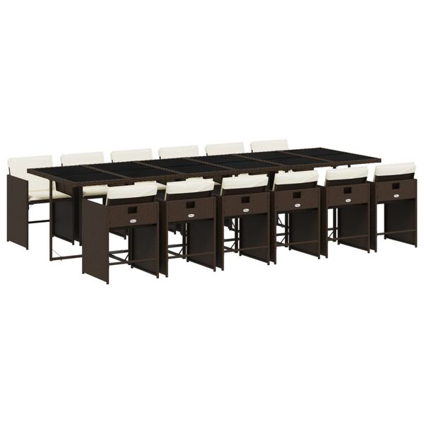 vidaXL 13 r&eacute;szes barna polyrattan kerti &uuml;lőgarnit&uacute;ra p&aacute;rn&aacute;kkal