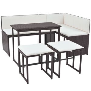 vidaXL 5-r&eacute;szes barna k&uuml;lt&eacute;ri polyrattan &eacute;s ac&eacute;l &eacute;tkezőszett