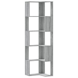 vidaXL 5 szintes sz&uuml;rke szerelt fa sarok k&ouml;nyvespolc 50 x 50 x 179 cm