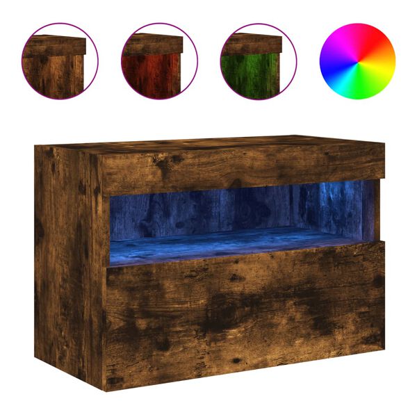 vidaXL füstös tölgy színű fali TV-szekrény LED-ekkel 60x30x40 cm