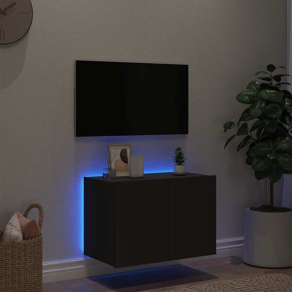 vidaXL fekete fali TV-szekrény LED-világítással 60x35x41 cm