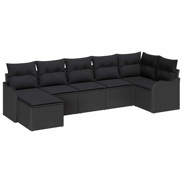 vidaXL Kerti Kanap&eacute; Szett p&aacute;rn&aacute;val 7 pcs Fekete Poli rattan