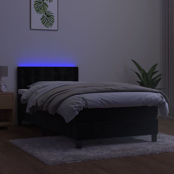 vidaXL fekete b&aacute;rsony rug&oacute;s &eacute;s LED-es &aacute;gy matraccal 90x200 cm