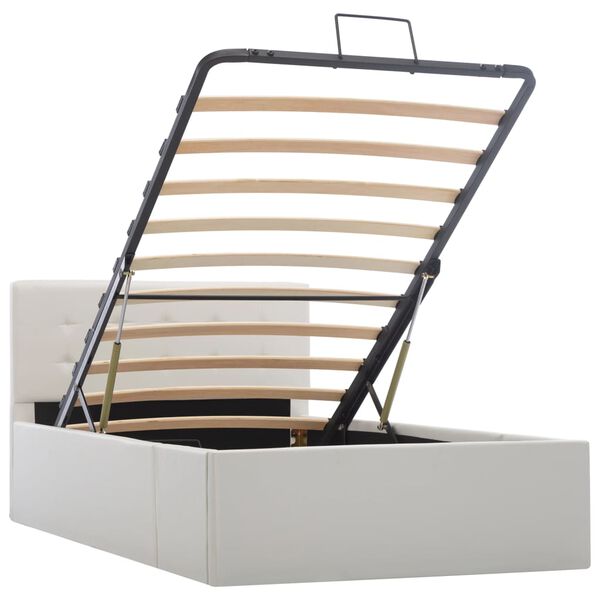 vidaXL feh&eacute;r műbőr &aacute;gykeret hidraulikus &aacute;gyneműtart&oacute;val 90 x 200 cm