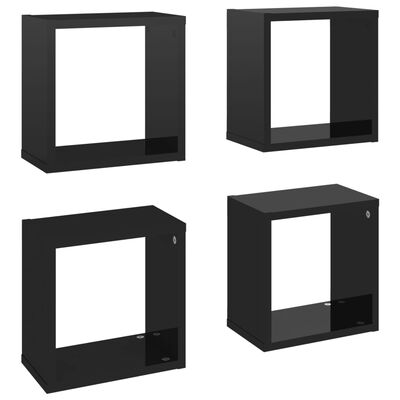 vidaXL 4 db magasfényű fekete fali kockapolc 26 x 15 x 26 cm