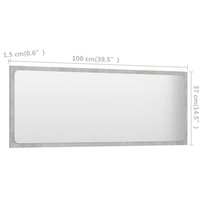 vidaXL betonszürke forgácslap LED-es fürdőszobatükör 100 x 1,5 x 37 cm