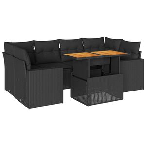 vidaXL 7 r&eacute;szes fekete polyrattan kerti &uuml;lőgarnit&uacute;ra p&aacute;rn&aacute;val