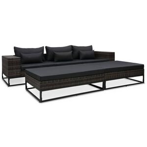 vidaXL 5 r&eacute;szes sz&uuml;rke polyrattan kerti b&uacute;torszett p&aacute;rn&aacute;kkal
