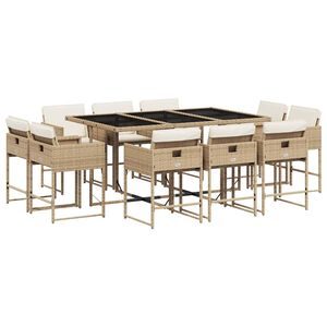 vidaXL 11 r&eacute;szes b&eacute;zs polyrattan kerti &eacute;tkezőgarnit&uacute;ra p&aacute;rn&aacute;kkal