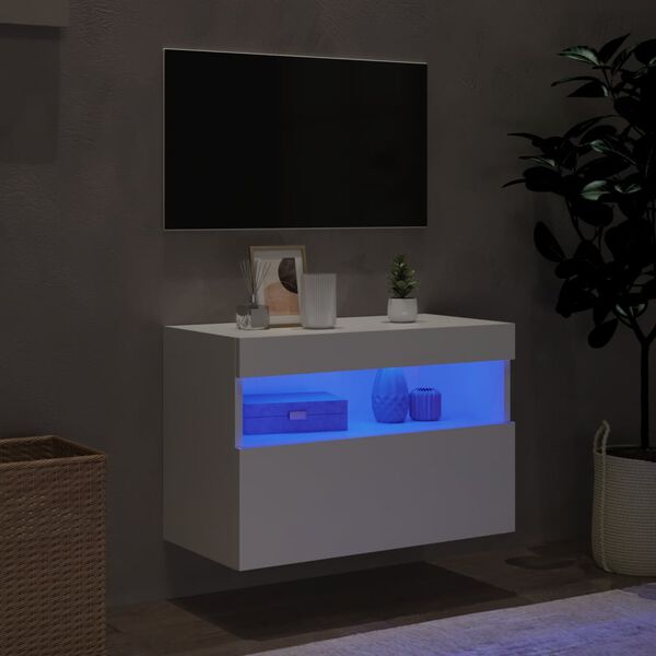 vidaXL feh&eacute;r falra szerelhető TV-szekr&eacute;ny LED-l&aacute;mp&aacute;kkal 60x30x40 cm