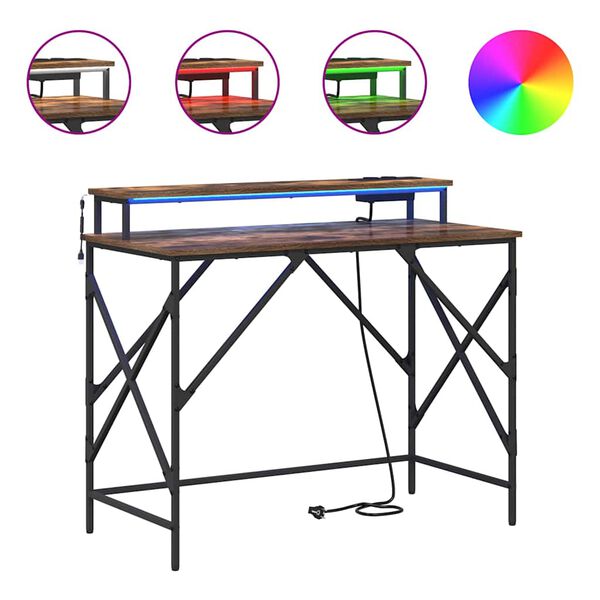 vidaXL Asztal polcokkal F&uuml;st&ouml;lt t&ouml;lgy 100 x 50 x 86,5 cm Faanyag