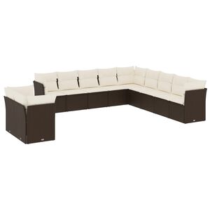 vidaXL 11 r&eacute;szes barna polyrattan kerti &uuml;lőgarnit&uacute;ra p&aacute;rn&aacute;kkal