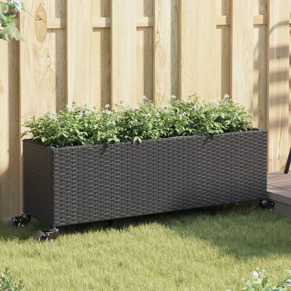 vidaXL 2 db fekete polyrattan n&ouml;v&eacute;nytart&oacute; ker&eacute;kkel 107x32x38 cm