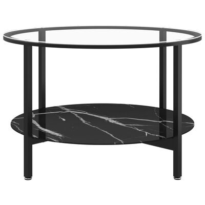 vidaXL fekete-fekete márvány edzett üveg dohányzóasztal 70 cm