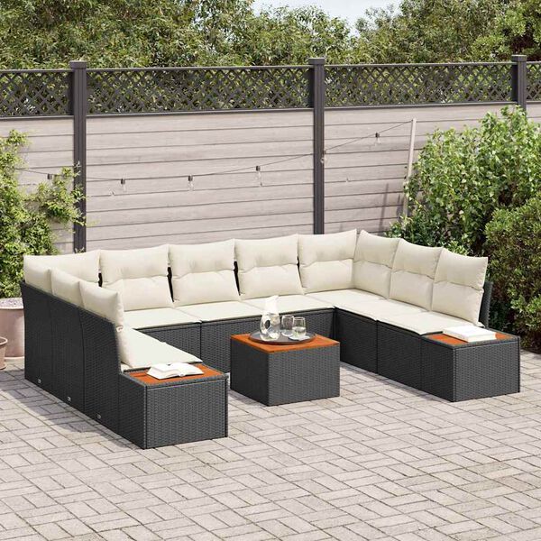 vidaXL Kerti Kanap&eacute; Szett p&aacute;rn&aacute;val 5 pcs Fekete &eacute;s Kr&eacute;m Polyrattan